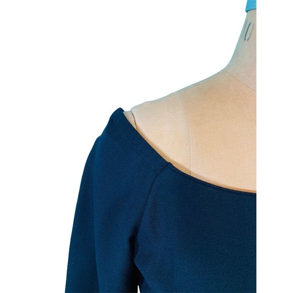 Vintage 1950s Black Cocktail Dress Off The Shoulder Bow Belt Sheath | W 26" - Picture 5 of 10